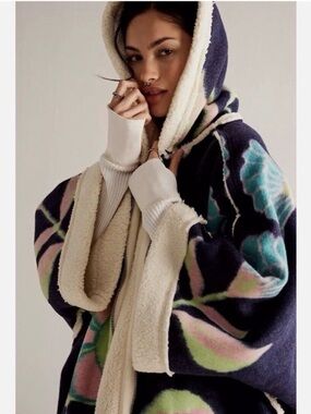 Free People Blue and Pink Hooded cardigan